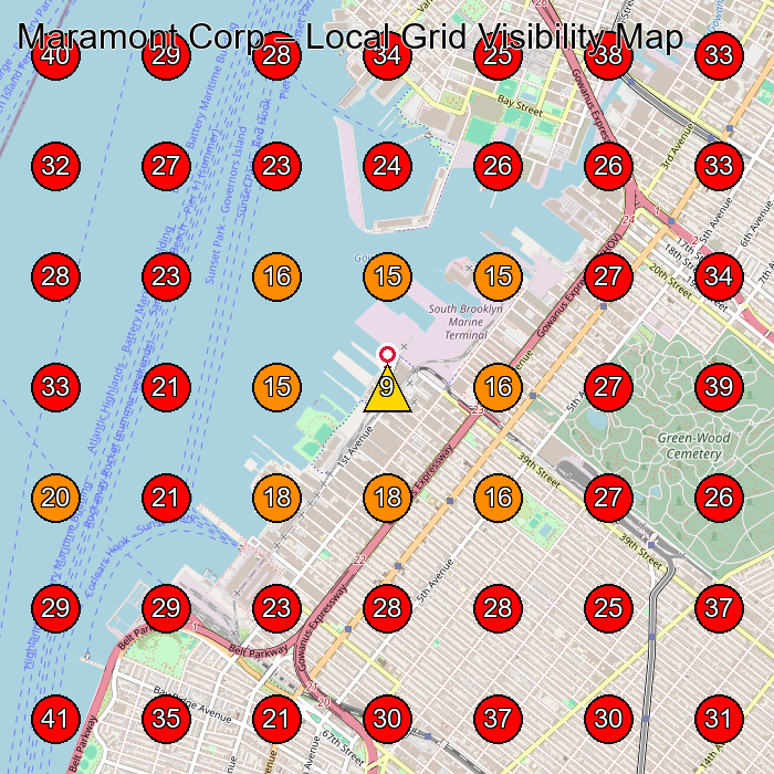 Maramont Corp GeoGrid visibility map for Frozen Food Manufacturer in New York